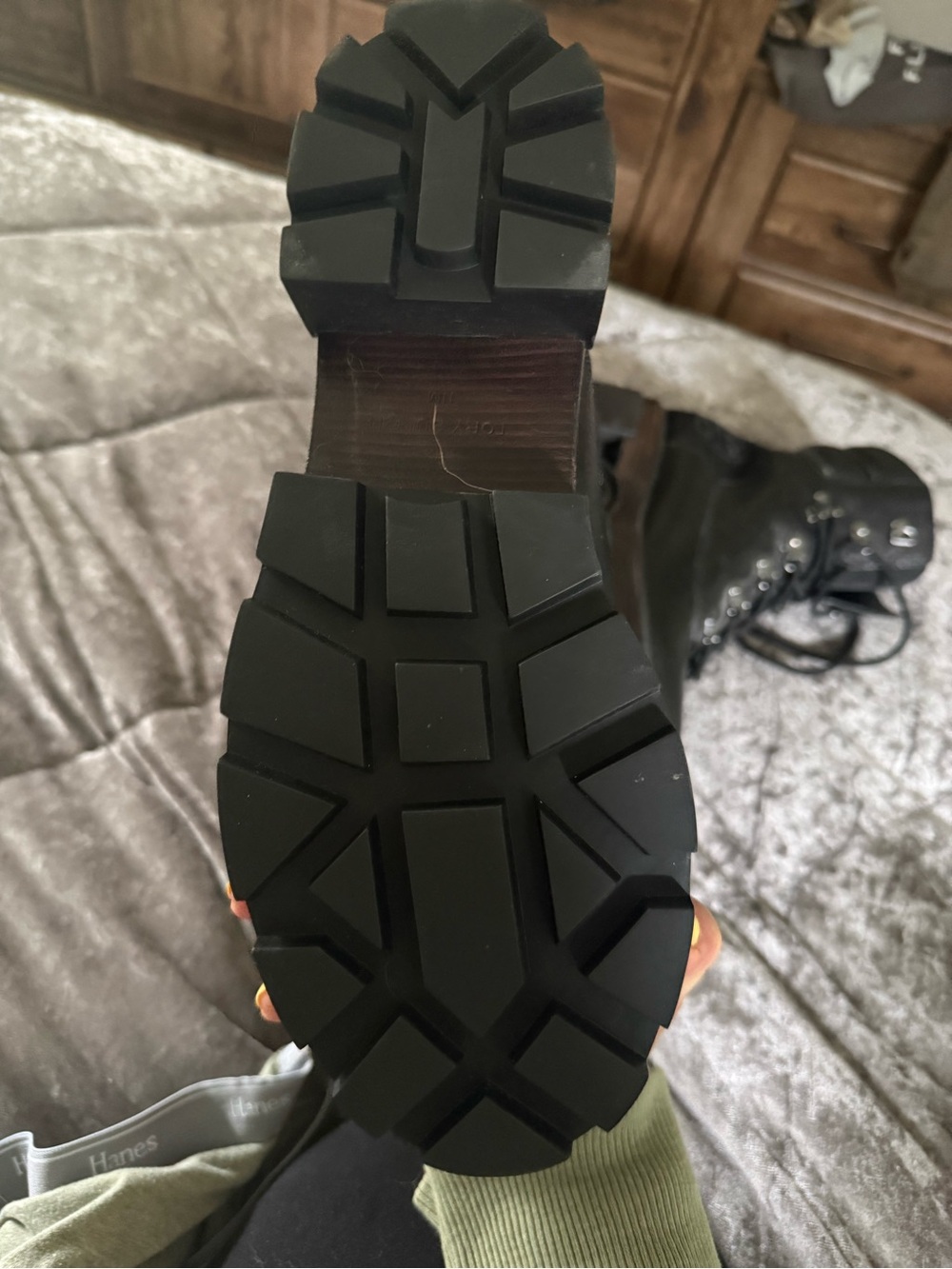 Tory Burch Black Leather Combat Boots - Picture 3 of 6
